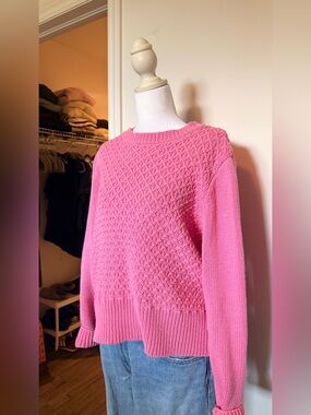 WoolOvers Women's Pink Textured Knit Sweater - 100% Cotton